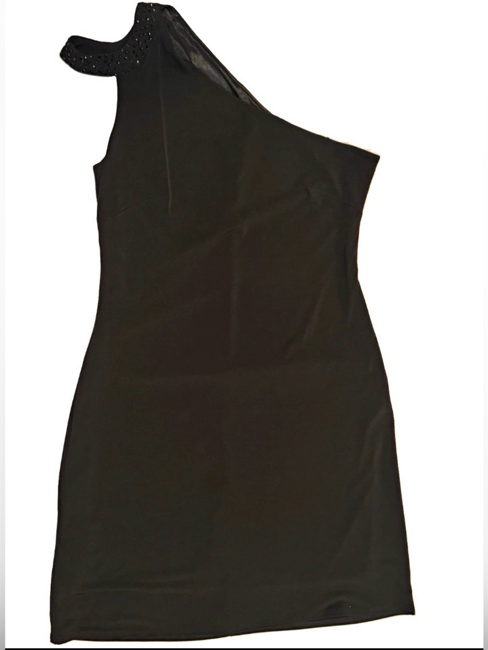 CachΓ© Y2K Black One-Shoulder Rhinestone Accent Mini Dress LBD Sz 8